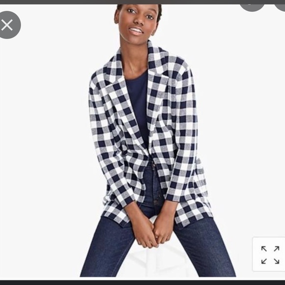 J Crew Sweater Blazer Navy Gingham 